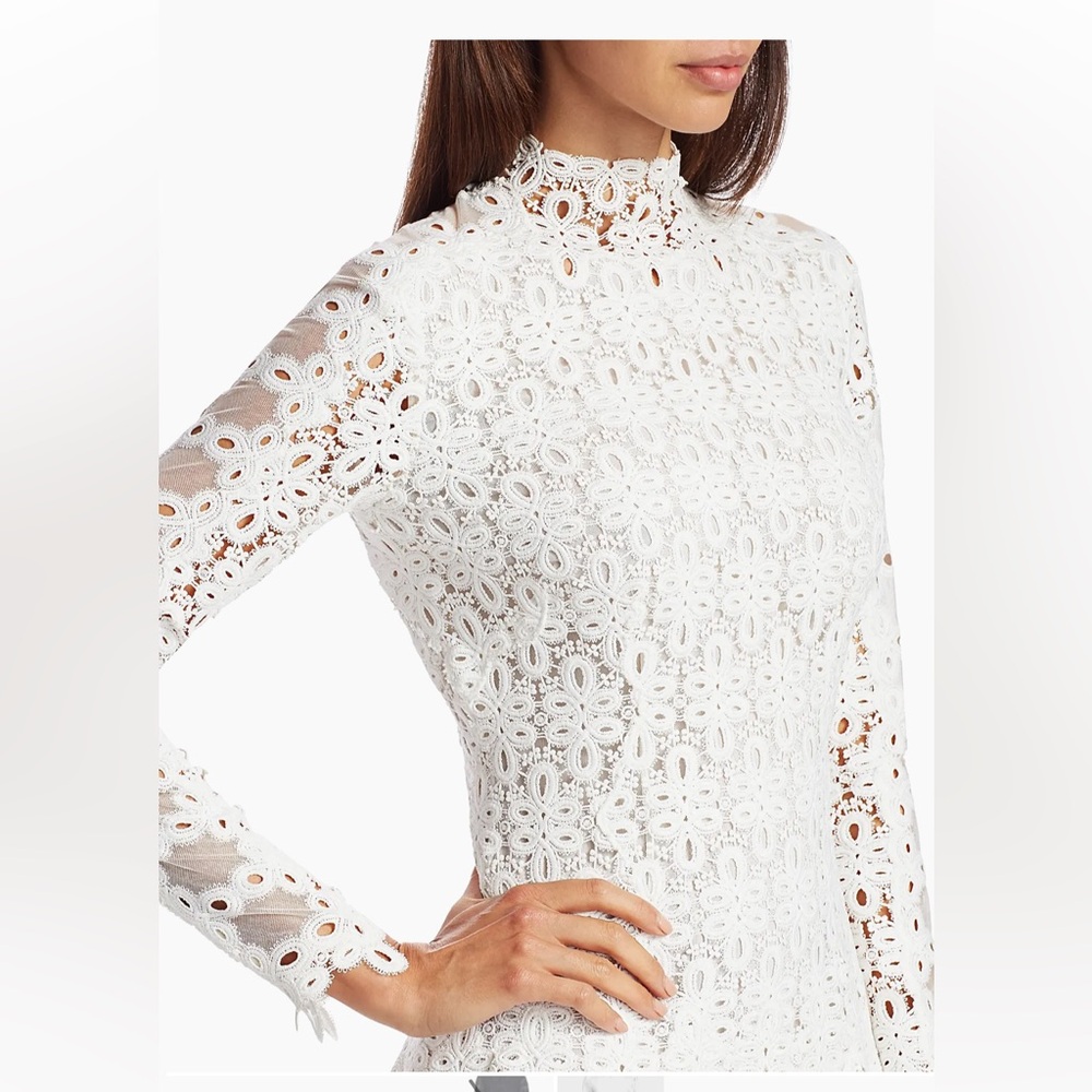 Jonathan Simkhai White Crochet Lace High-Neck Mini Dress - Picture 4 of 15